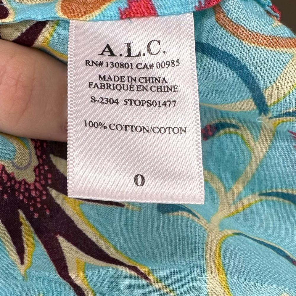 🆕 A.L.C Blouse Capri Top Grotto Multi Aqua Floral Size 0 - Picture 3 of 7